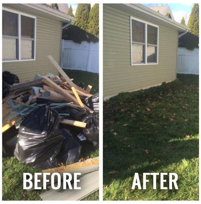 Backyard junk and brush removal service Austin TX before and after cleanup